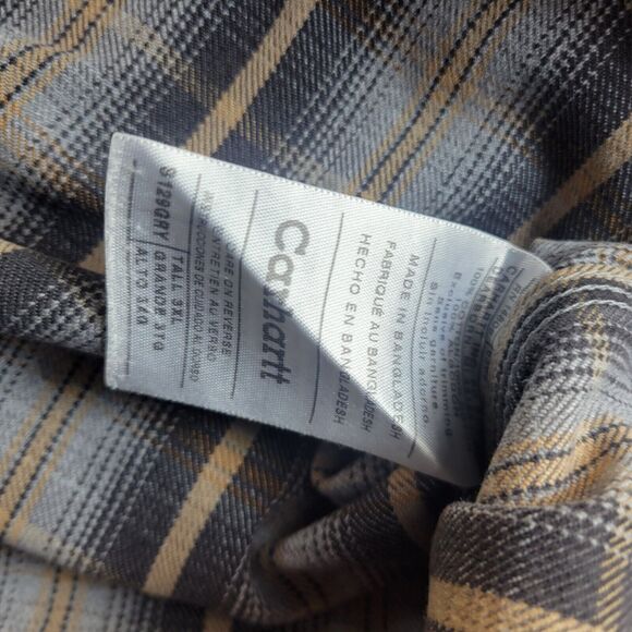 Carhartt Mens 3XLT Heavy-duty Gray Tan Plaid Flannel Work Shirt Big And Tall - Picture 6 of 10